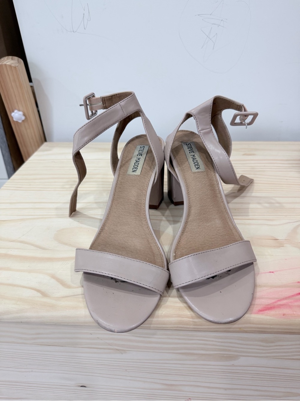 Steve Madden Nude/Taupe Block Heel Ankle Strap Sandals